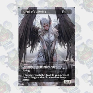 Ángel del sufrimiento arte completo Mtg proxy tarjeta personalizada holográfica