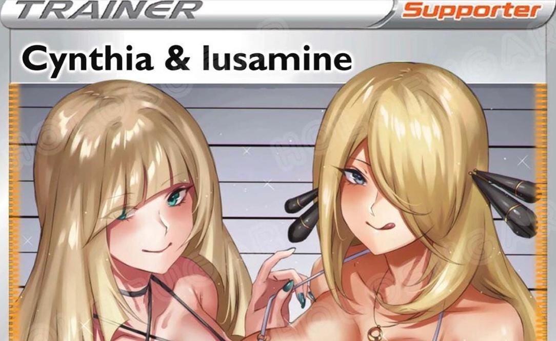 Handmade Holographic Pokémon Trainer Card – Cynthia & Lusamine Waifu