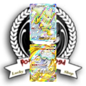 May include: Six holographic Pokémon trading cards featuring various characters like Celebi, Arcanine, and Aerodactyl. Each card has a unique design with vibrant colors and character names. The cards are displayed against a background with a shop logo.