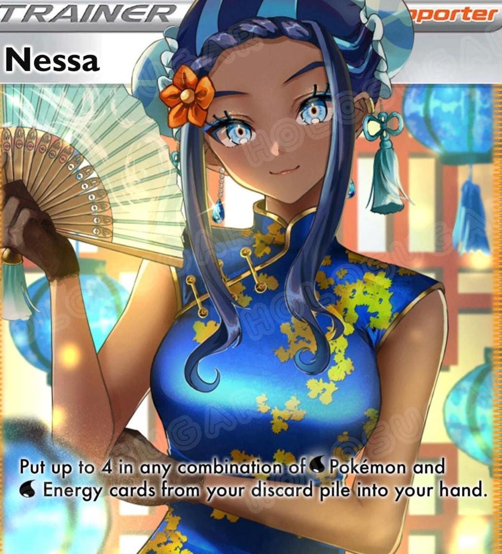 Handmade Holographic Pokmon Trainer Card  Nessa Waifu - Etsy