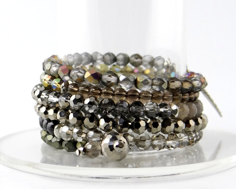 Silver Beaded Memory Wire Bracelet Wrap Bracelet Beaded Etsy