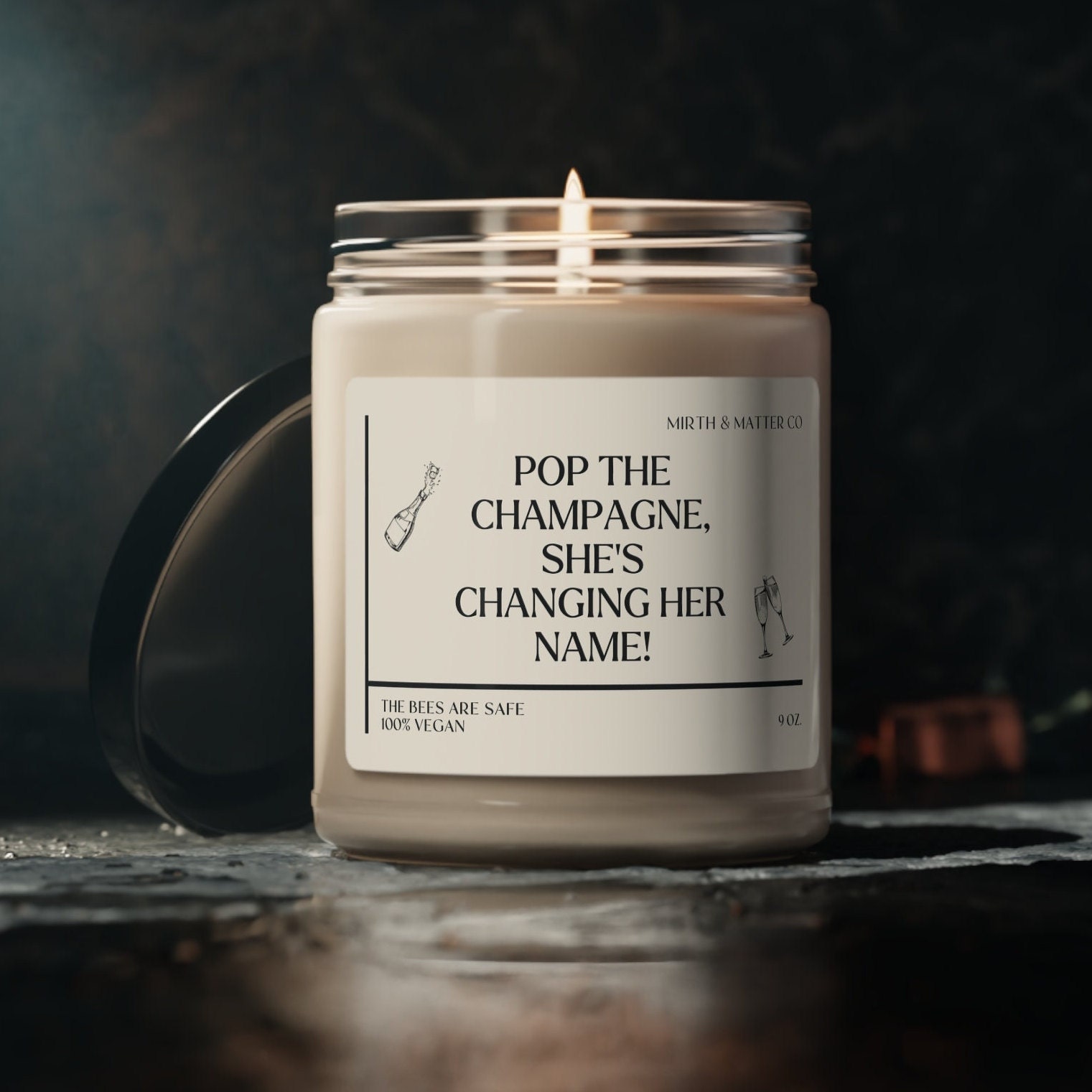 Bachelorette Party Candle - Pop the Champagne, She's Changing Her Name - Scented Candle with Witty Label - Unique Bridal Shower Gift