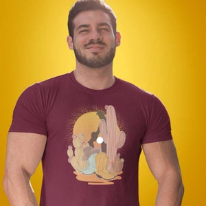 Vintage Brokeback Cowboy Sunset T-Shirt | Western Gay Pride Tee | Cactus &amp; Boots Country Design | LGBTQ Cowboy Romance Shirt
