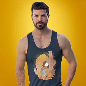 Vintage Brokeback Cowboy Sunset Tank | Western Gay Pride Tank Top | Cactus & Boots Country Design | LGBTQ Cowboy Romance Sleeveless Shirt