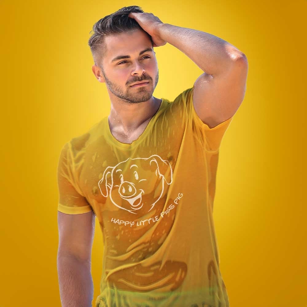 Happy Little Piss Pig T-Shirt LGBTQ Pride Shirt, Gay Pride Apparel, Yellow Hanky Code, Men's Rude Graphic Tshirt