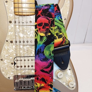 bright rainbow skulls guitar strap