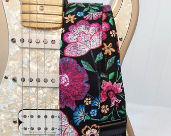 faux embroidered floral guitar strap