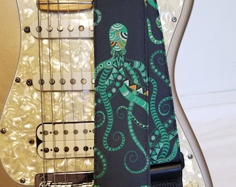 green octopus charcoal guitar strap