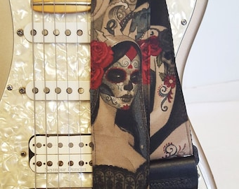 Gothic Las Elegantes Day of the Dead girls guitar strap