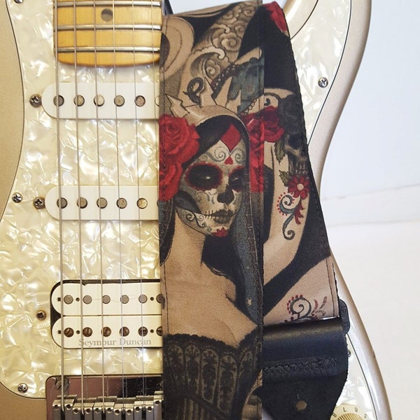 Gothic Las Elegantes Day of the Dead girls guitar strap