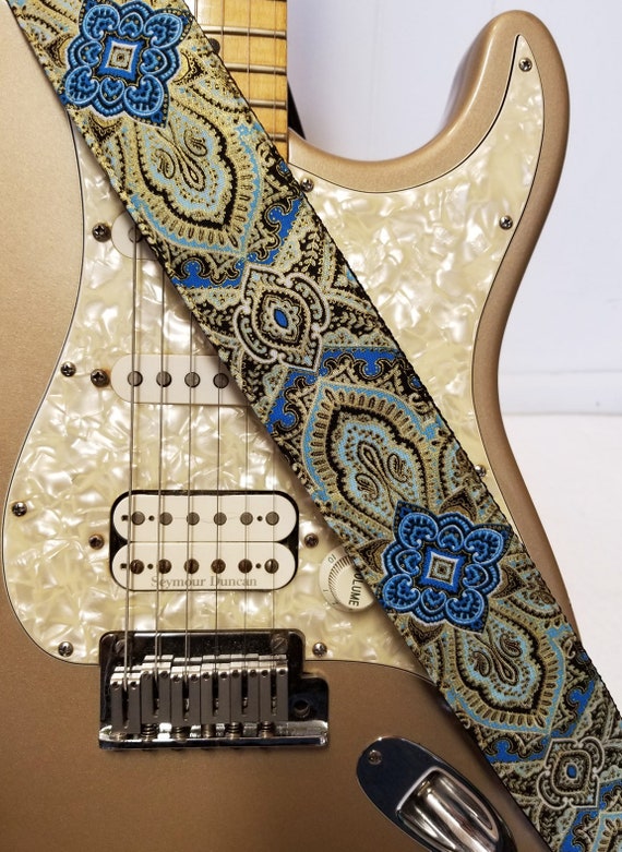 Correa de guitarra dorada y azul - Etsy