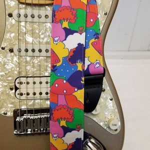 colorful hippie mushrooms guitar strap