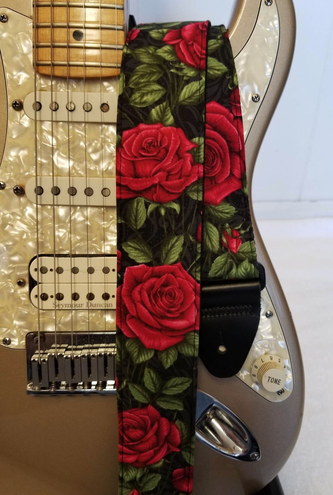 Red roses floral guitar strap Etsy