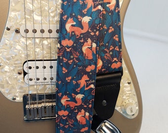 whimsical foxes guitar strap