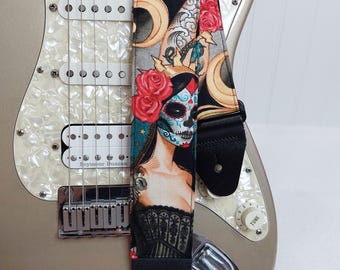 Gothic Las Elegantes Day of the Dead girls guitar strap