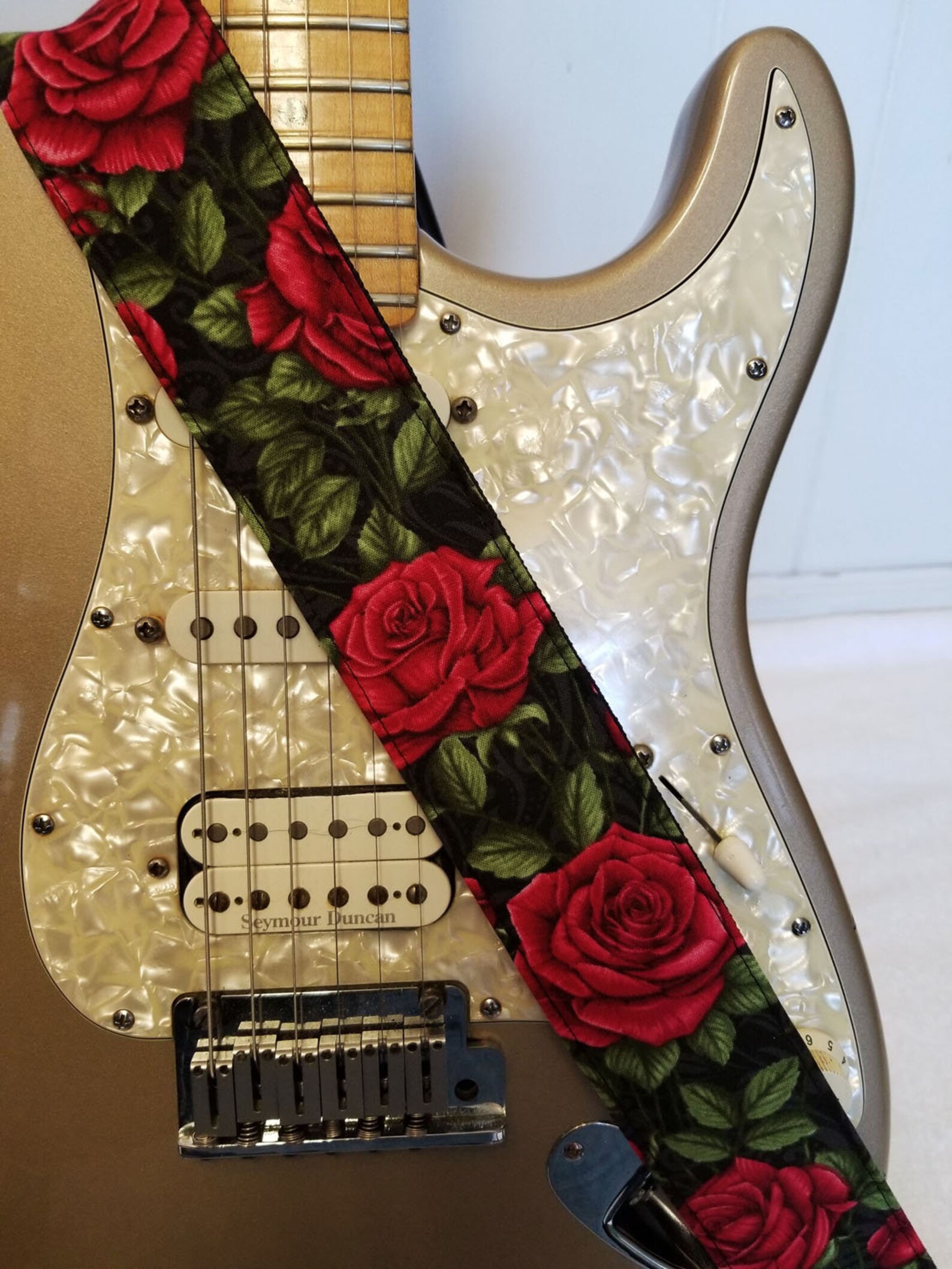 Red roses floral guitar strap Etsy