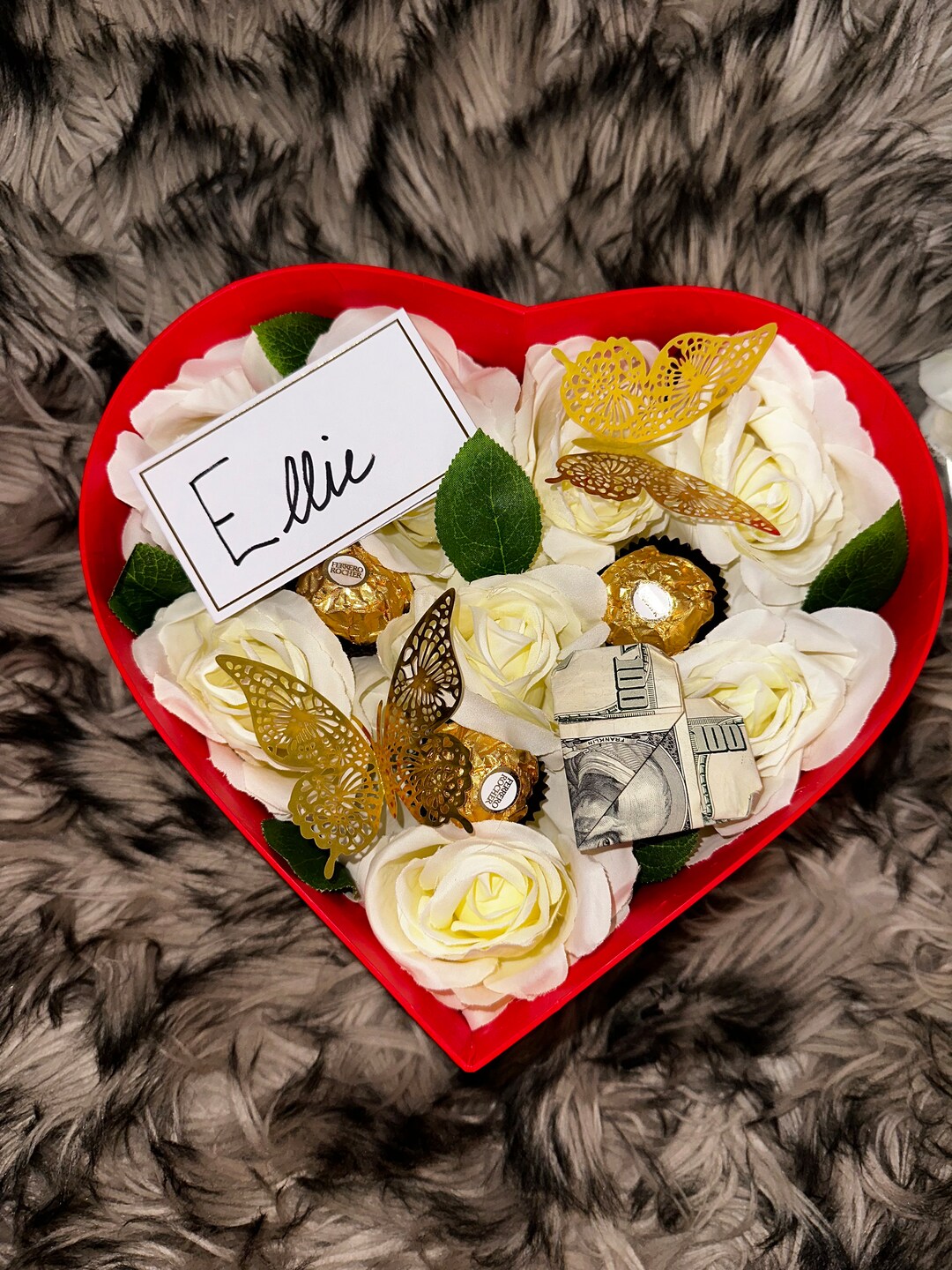 Heart-shaped Cash Rose Box- Anniversary Present, Wedding Gift, Couples ...