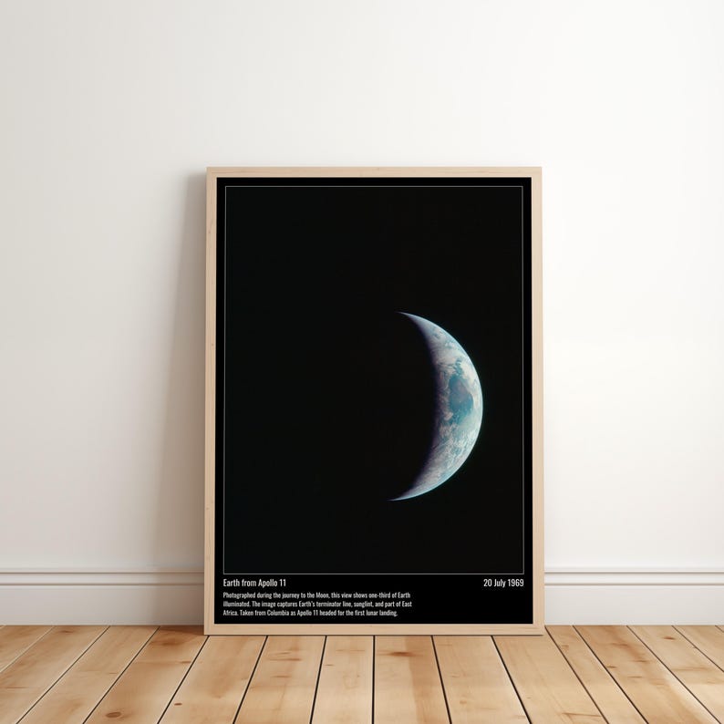 NASA Apollo 11 Moon Landing Art Print - Earth Crescent Illustration ...