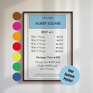 Tarjeta de propiedad de Monopoly personalizable - Juego de Monopoly - Juego de mesa - Impresión sin marco - A1 A2 A3 A4 A5