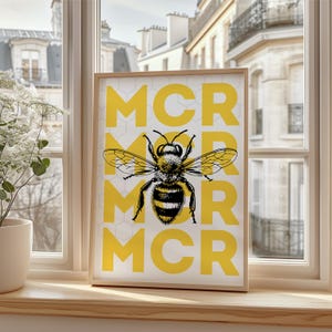 Manchester Bee Unframed Print - Art for Home Decor - A1 A2 A3 A4 A5 Sizes - Unique Manchester Gift & Wall Art