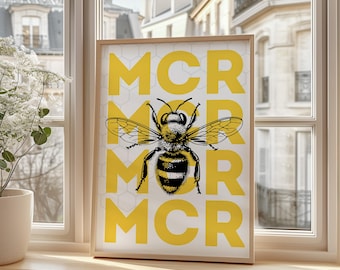 Impresión sin marco de abeja de Manchester: arte para la decoración del hogar, tamaños A1, A2, A3, A4 y A5: regalo y arte mural únicos de Manchester