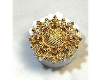 Broche vintage de flor de filigrana, joyería en tono dorado, broche floral