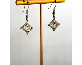 Vintage Princess House Pillow Earrings, CZ Boho Dangles, Lightweight Jewelry for Her