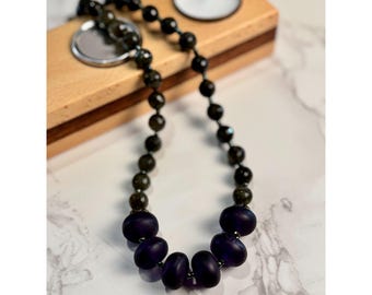 Labradorite & Purple Ourole Glass Beaded Necklace, 22"