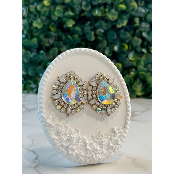 Iridescent AB Rhinestone Statement Earrings: Bold… - image 1