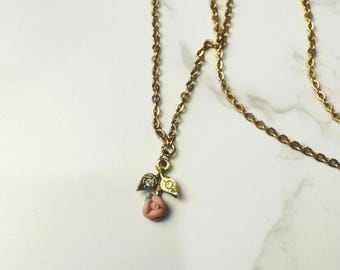 Collar con colgante de rosa delicada de 1928, con dije floral de resina, 38 cm