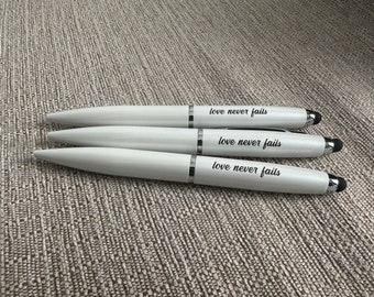 Love never fails, white pearl stylus pen