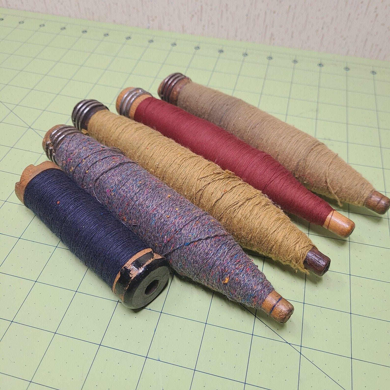 5 Vintage Antique Wooden Spools Textile Mill Thread Bobbin Spindle ...