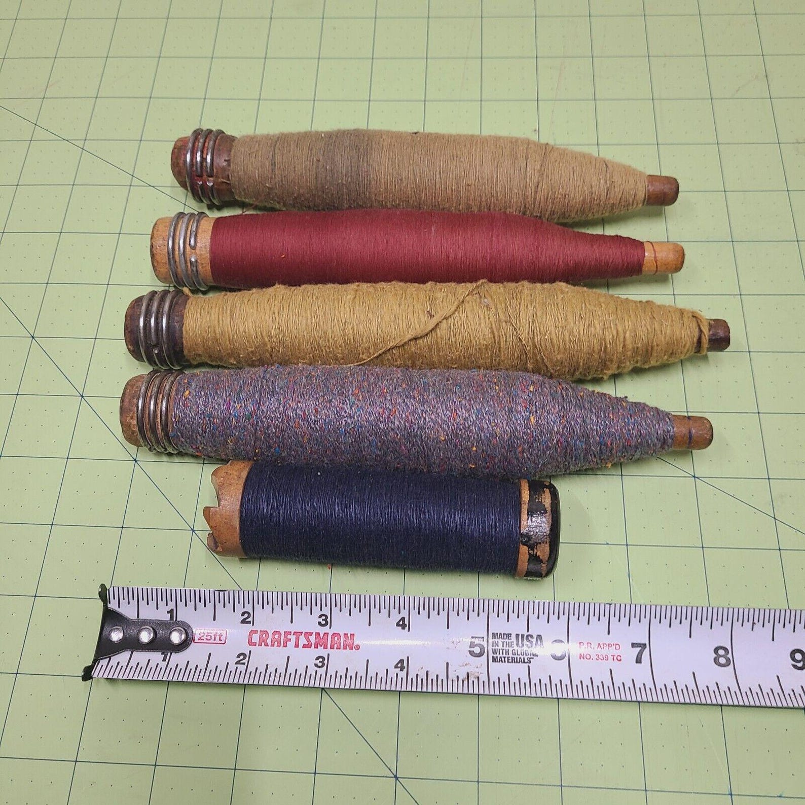 5 Vintage Antique Wooden Spools Textile Mill Thread Bobbin Spindle ...