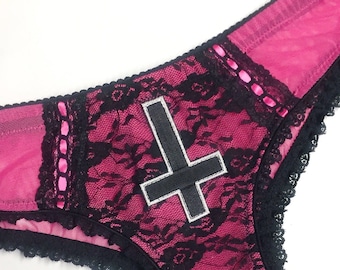 Black Inverted Cross Panty with Lace Accents - Pick Your Size