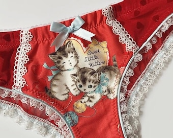 Red Heart Valentine Kitten Panty - Pick Your Size - Made To Order - Plus Size Available