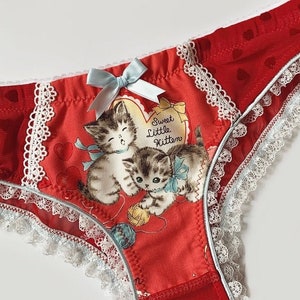 Red Heart Valentine Kitten Panty Pick Your Size Made To Order Plus Size Available image 1