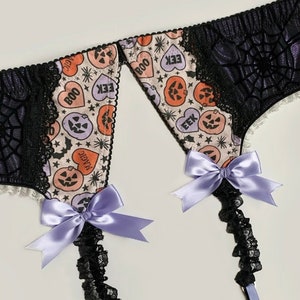 Black Velvet Spiderweb Trick-Or-Treat Garter Belt with Metallic Purple Accents - Pick Your Size