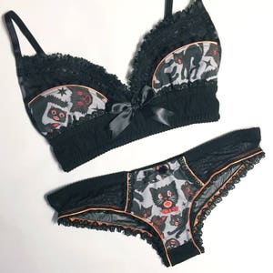 Black Cat Halloween Print Bra Pick Your Size image 2