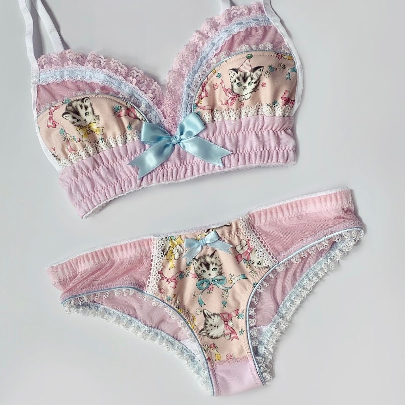 Lolita Princess Pink Bra Set Bralette Lingerie Seamless Push Up Bra Panties  Set