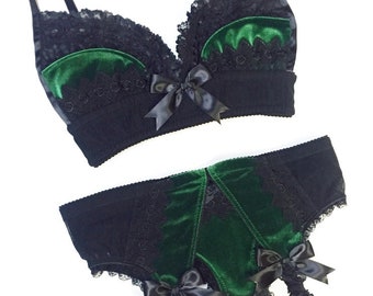 Velvet Holiday Bra with Black Lace Accents - Pick Your Size / Pick Your Color