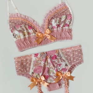 Rose Pink Valentine Kittens & Hearts Bra Pick Your Size image 1