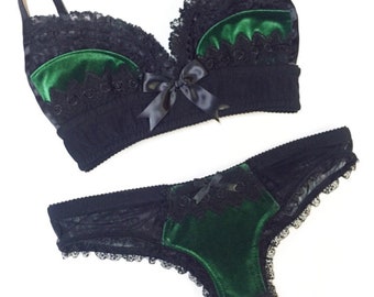 Velvet Holiday Panty with Embroidered Lace Accents - Pick Your Size / Pick Your Color