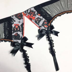 Black Cat Halloween Print Garter Belt - Pick Your Size