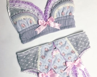 Grey & Light Pink Floral Bra - Pick Your Size