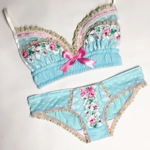 Light Turquoise with Pink Roses Panty - Pick Your Size