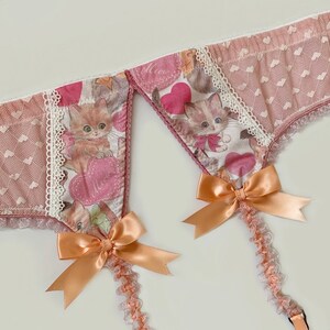 Rose Pink Valentine Kittens & Hearts Panty with Peach Accents Pick Your Size Made To Order Plus Size Available image 4