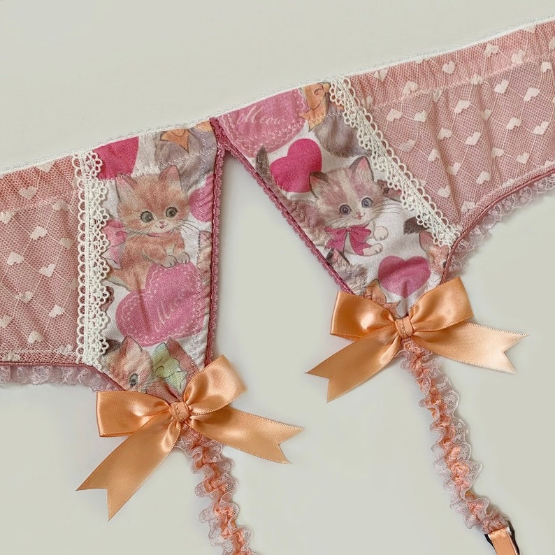 Rose Pink Valentine Kittens & Hearts Panty with Peach Accents Pick Your Size Made To Order Plus Size Available image 4