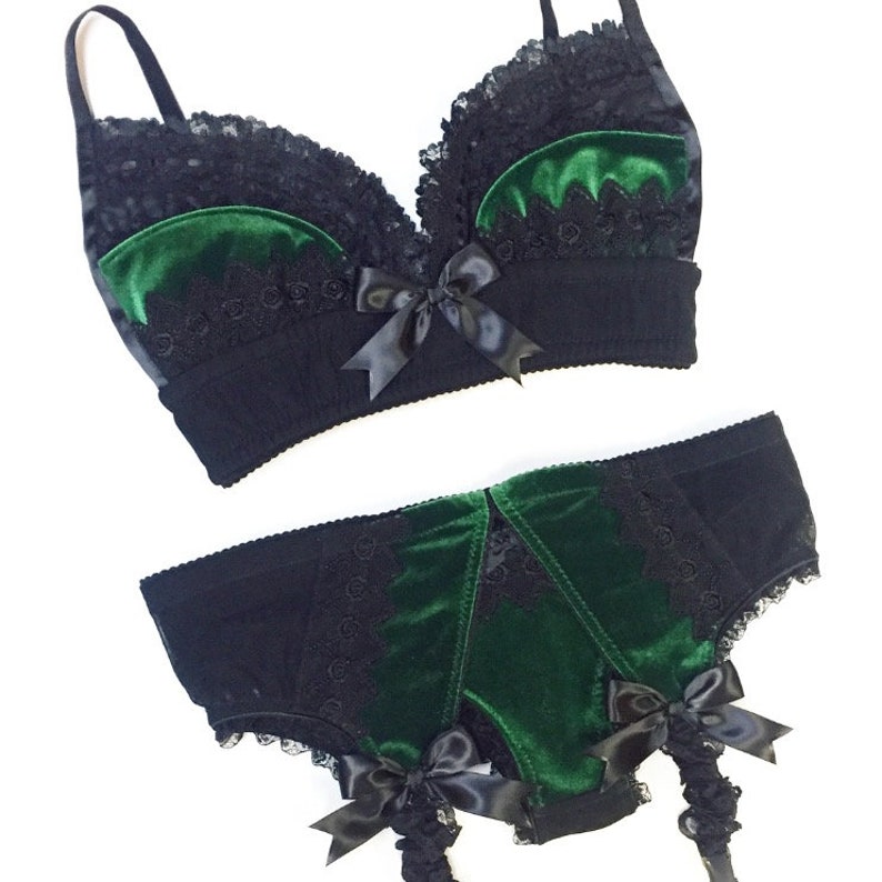 Velvet Holiday Panty with Embroidered Lace Accents Pick Your Size / Pick Your Color image 2