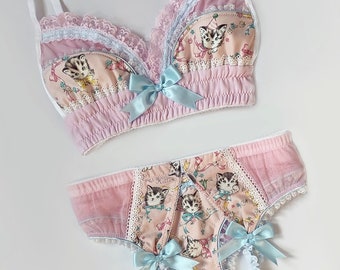 Pastel Pink Valentine Kitten Bra - Pick Your Size - Made To Order - Plus Size Available