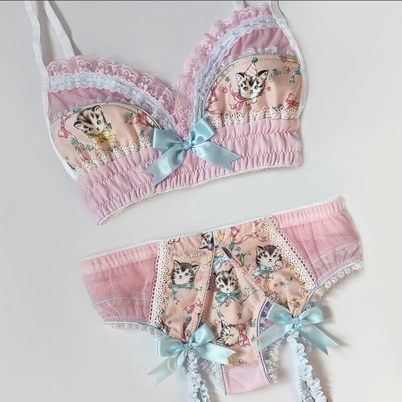 Pastel Pink Valentine Kitten Bra Pick Your Size Made to Order Plus